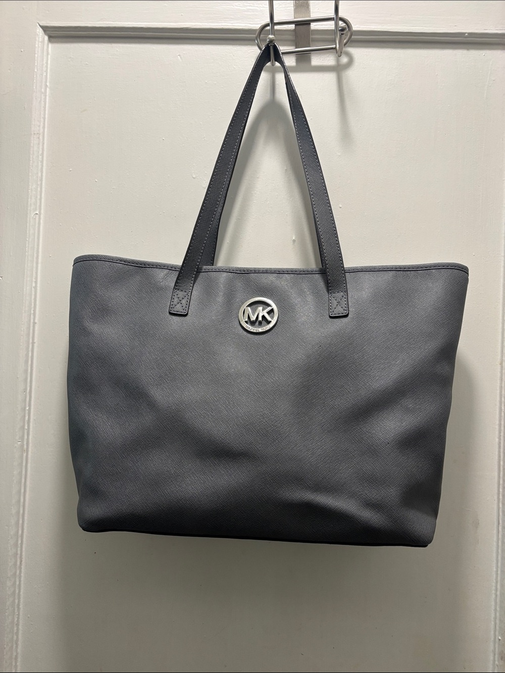 Michael Kors Charcoal Saffiano Tote with Silver MK Emblem